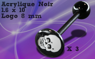 Lot de 3 barbell acrylique Noir 1.6 x 16 - logo 8 mm
