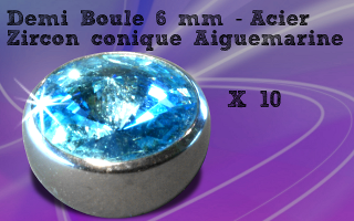 Lot de 10 demi boules acier 1.6x 6 mm - zircon aiguemarine conique