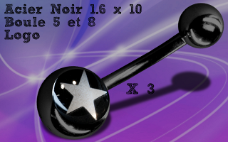 Lot de 3 bananes acier 1.6 x 10 - acier Noir - boule 5 et 8 mm - logo etoile