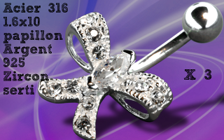 Lot de 3 bananes acier 1.6 x 10 - noeud rodium (ne pas se référer au texte de la photo) - zircon serti