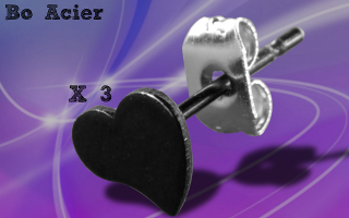 Lot de 6 boucle d oreille acier - coeur noir (3 paires)