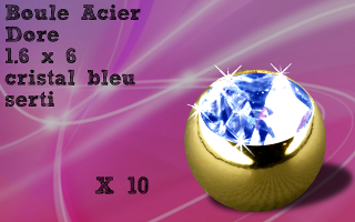 Lot de 10 boules 1.6 x 6 acier 316 dore - cristal bleu serti