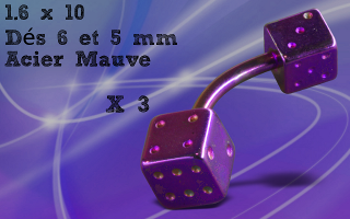 Lot de 3 bananes acier 1.6 x 10 - des 5 et 6 mm- mauve