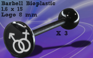 Lot de 3 barbell 1.6 x 15 mm aryclique noir - logo 8 mm