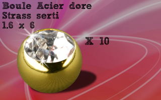 Lot de 10 boules acier dore 1.6 x 6 - zircon cristal serti