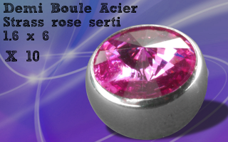 Lot de 10 demi boules acier dore 1.6 x 6 - zircon rose serti