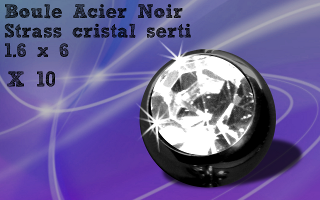 Lot de 10 boules acier noir 1.6 x 6 - zircon cristal serti