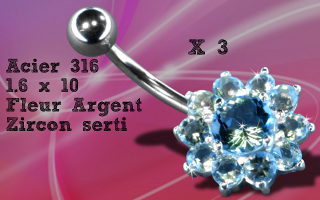 Lot de 3 bananes acier 1.6 x 10 + argent 925 - zircon ciel serti