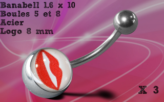 Lot de 3 bananes acier 1.6 x 10 - boules 5 et 8 mm - logo