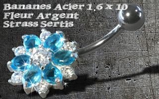 bananes acier 1.6 x 10 - fleur argent - zircon serti