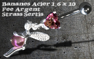 bananes acier 1.6 x 10 - fee argent - zircon serti
