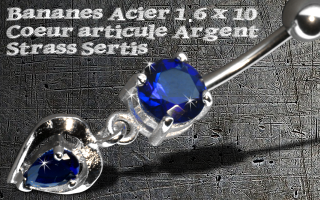 bananes acier 1.6 x 10 - coeur argent - zircon serti