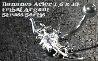 bananes acier 1.6 x 10 - tribal argent - zircon serti