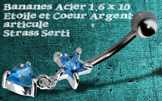 bananes acier 1.6 x 10 - etoile et coeur argent articule - zircon serti