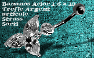 bananes acier 1.6 x 10 - trefle argent articule - zircon serti