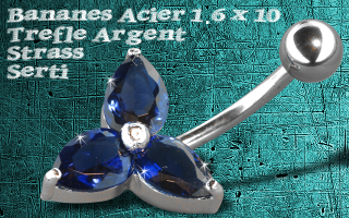 bananes acier 1.6 x 10 - trefle argent - zircon serti