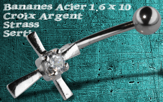 bananes acier 1.6 x 10 - croix argent - zircon serti