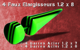 Lot de 4 faux elargisseurs noir et vert 1.2 x 8 + 4 barres 1.2 x 6 + 4 barres 1.2 x 7