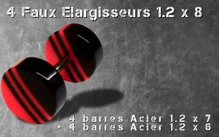 Lot de 4 faux elargisseurs noir et rose 1.2 x 8 + 4 barres 1.2 x 6 + 4 barres 1.2 x 7