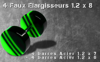 Lot de 4 faux elargisseurs noir et vert 1.2 x 8 + 4 barres 1.2 x 6 + 4 barres 1.2 x 7