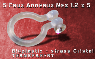 Lot de 5 faux piercing anneaux nez bioplastic translucide - cristal