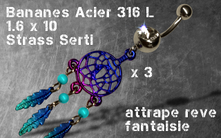Lot de 3 bananes acier 1.6 x 10 - attrape reve fantaisie