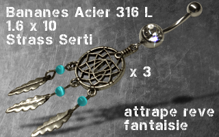 Lot de 3 bananes acier 1.6 x 10 - attrape reve fantaisie