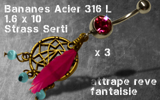 Lot de 3 bananes acier 1.6 x 10 - attrape reve fantaisie-plume veritable