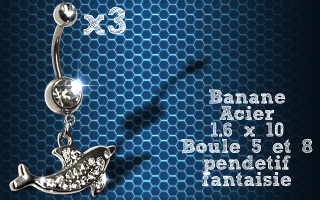 Lot de 3 bananes acier 1.6 x 10 avec pendentif fantaisie.