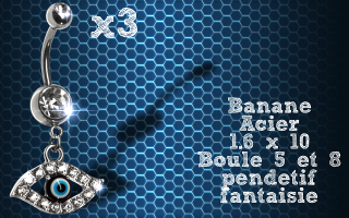 Lot de 3 bananes acier 1.6 x 10 avec pendentif fantaisie.