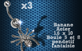 Lot de 3 bananes acier 1.6 x 10 avec pendentif fantaisie.