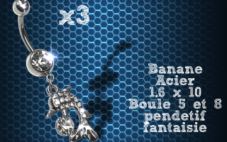 Lot de 3 bananes acier 1.6 x 10 avec pendentif fantaisie.