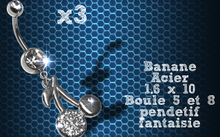Lot de 3 bananes acier 1.6 x 10 avec pendentif fantaisie.