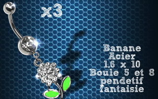 Lot de 3 bananes acier 1.6 x 10 avec pendentif fantaisie.