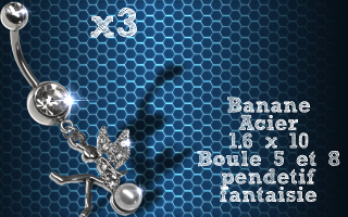 Lot de 3 bananes acier 1.6 x 10 avec pendentif fantaisie.