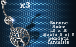 Lot de 3 bananes acier 1.6 x 10 avec pendentif fantaisie.