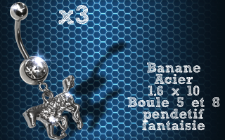 Lot de 3 bananes acier 1.6 x 10 avec pendentif fantaisie.