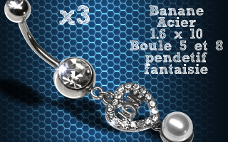 Lot de 3 bananes acier 1.6 x 10 avec pendentif fantaisie.