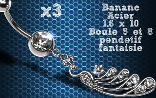 Lot de 3 bananes acier 1.6 x 10 avec pendentif fantaisie.