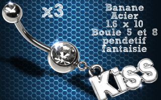 Lot de 3 bananes acier 1.6 x 10 avec pendentif fantaisie.