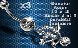 Lot de 3 bananes acier 1.6 x 10 avec pendentif fantaisie.