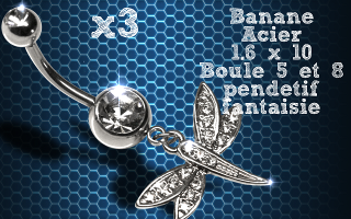 Lot de 3 bananes acier 1.6 x 10 avec pendentif fantaisie.