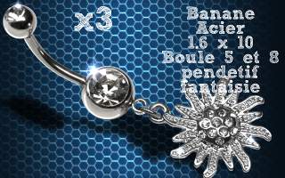 Lot de 3 bananes acier 1.6 x 10 avec pendentif fantaisie.