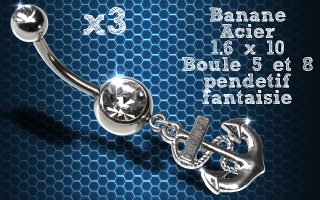 Lot de 3 bananes acier 1.6 x 10 avec pendentif fantaisie.