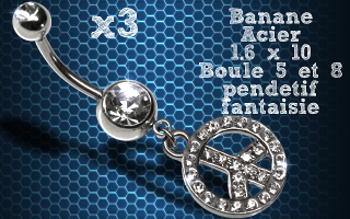 Lot de 3 bananes acier 1.6 x 10 avec pendentif fantaisie.