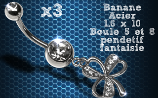 Lot de 3 bananes acier 1.6 x 10 avec pendentif fantaisie.