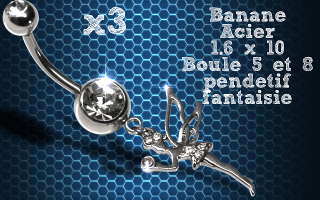 Lot de 3 bananes acier 1.6 x 10 avec pendentif fantaisie.