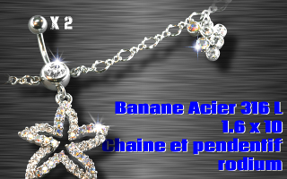 Lot de 2 bananes chaines acier 1.6 x 10 - chaine et pendentif fantaisie- strass irise