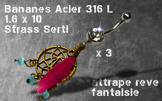 Lot de 3 bananes acier 1.6 x 10 - attrape reve fantaisie-plume veritable