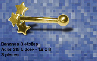 Lot de 3 bananes acier dore 1.2 x 8 - 3 etoiles